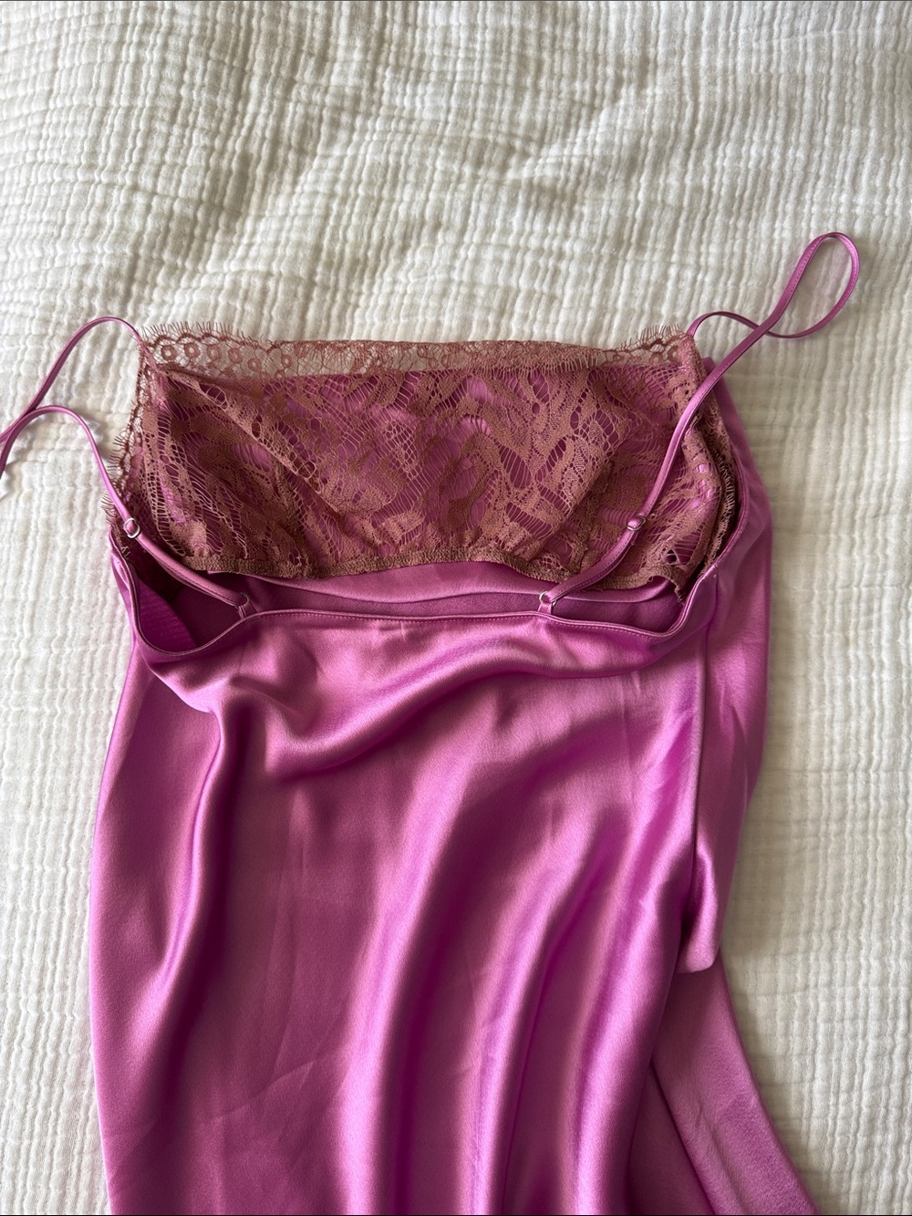 Victoria's Secret Satin Slip Dress in Bright Pink with Lace Trim - Picture 3 of 4